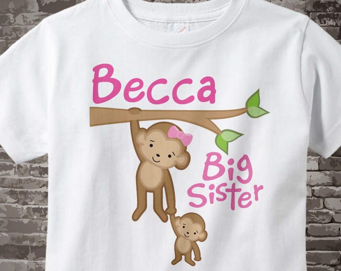 Girls Big Sister Shirt or Onesie, Personalized Big Sister Monkey Shirt with Baby Monkey 12242013a