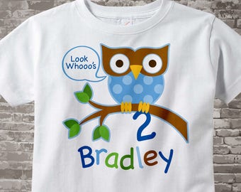 2nd Birthday Owl Shirt, Personalized Boys Second Birthday Owl Shirt or Bodysuit with Child's Name and age 02072014b