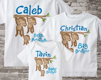 Sibling Monkey Shirt Set, Set of Three, Biggest Brother Shirt, Big Brother, and Baby Brother,  Personalized Shirt or Onesie 02142014d