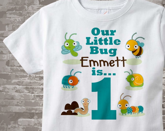 Boy's One Year Old Bug Birthday Shirt or Onesie with Name, 1st Birthday Shirt, Personalized Bug Birthday Theme 06202014a