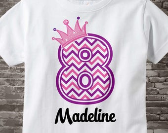 Eighth Birthday Shirt, Pink Chevron 8 Birthday Shirt, Any Age Personalized Girls Birthday Shirt Pink Age and Name Tee for kids 08062015j