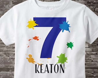 7th Birthday Shirt, Paint Themed Seventh Birthday Shirt, Number 7, Personalized Boy's Birthday T-shirt, Seven Year Old Kids Tee | 02282017b