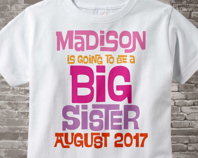 Big Sister Shirt | Girl's Personalized Pink and Purple Big Sister Shirt or Onesie | Infant, Toddler or Youth Due Date and Name 02062014g