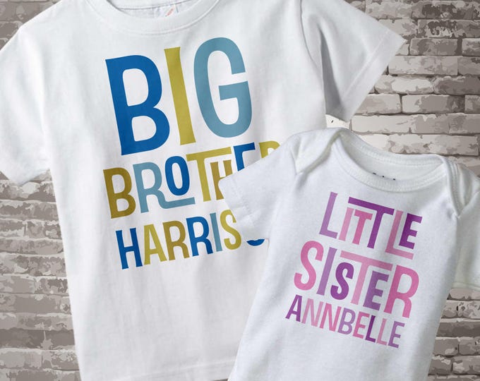 Big Brother Little Sister Shirt set of 2, Sibling Shirt, Personalized Tshirt with Letters 12302013f