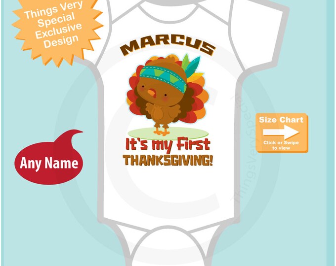 1st Thanksgiving Onesie outfit, Personalized outfit, First Thanksgiving Onesie or T-shirt design with cute Turkey (11132015b)
