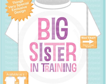 Big Sister In Training Shirt or Onesie,  Pink and Purple girl's Big Sister in Training short or long sleeve outfit top 01112019b