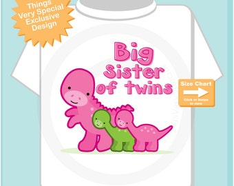 Big Sister of Twins Shirt - Dinosaurs Big Sister to Twins - Pregnancy Announcement (11242015d)