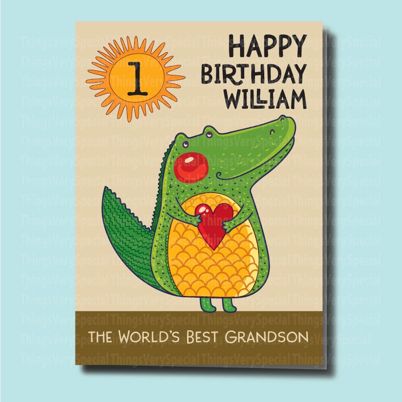 Birthday Card for 1 Year Old Grandson 1st Birthday Card for Etsy
