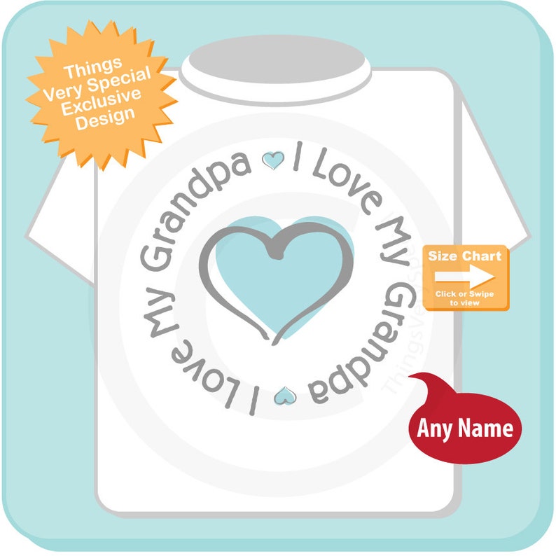 I Love My Grandpa Onesie or Shirt Boy's I love my Grandpa with Blue Heart Tee Shirt or Onesie 05112010a image 2