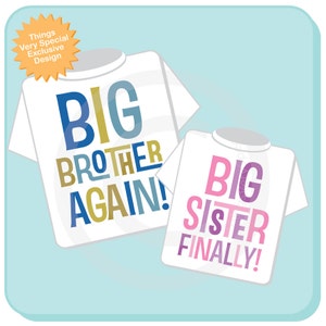 Set of Two, Boys and Girls Sibling Big Brother Again and Big Sister Finally Tee Shirts or Bodysuit, Pregnancy Announcement 03252013ax image 5