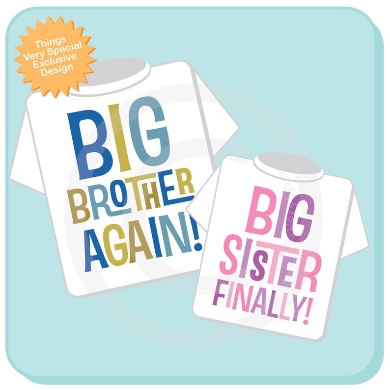 Set of Two, Boys and Girls Sibling Big Brother Again and Big Sister Finally Tee Shirts or Bodysuit, Pregnancy Announcement 03252013ax image 5