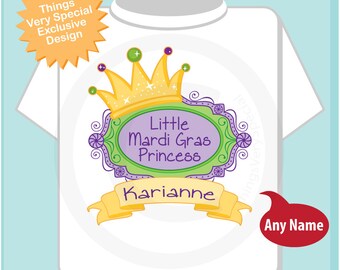Mardi Gras Princess Shirt, Personalized Princess Shirt or Onesie, Princess Shirt for Toddlers and Kids (02072012a)