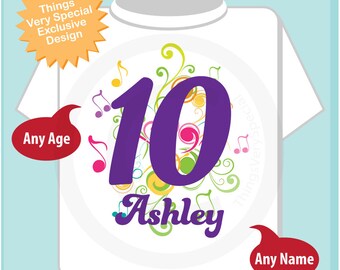 10th Birthday Shirt, Music Themed Tenth Birthday Shirt, Number 10, Personalized Girls Birthday T-shirt, Ten Year Old Kids 11172017az