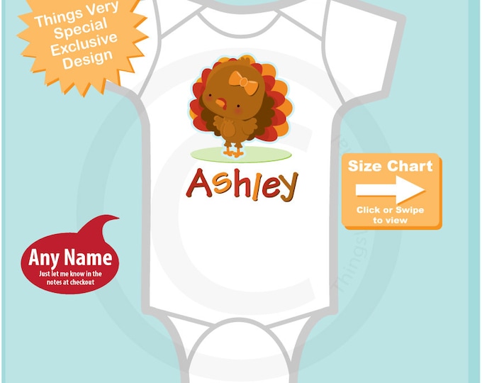 Personalized Thanksgiving Turkey Tee Shirt or Onesie, Cute Thanksgiving Theme Tee Shirt or Bodysuit 09112014b