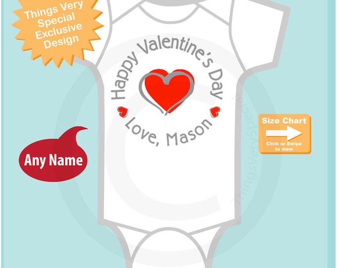 Boy's Happy Valentine's Day Shirt or Onesie with Red Heart Personalized with Child's name - Heart tshirt kids (12292014e)