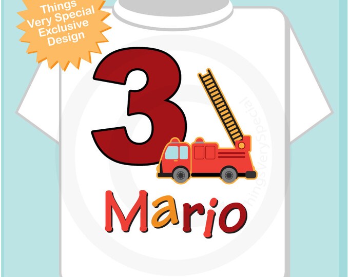 Third Birthday Outfit, Fire Truck Shirt, Personalized 3 year old Fireman, 3rd Birthday Fire truck Shirt with childs name and age 08222012az