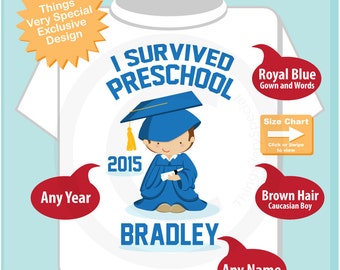Personalized I Survived Preschool Shirt Preschool Graduate Shirt Child's Graduation Shirt 05152014cx