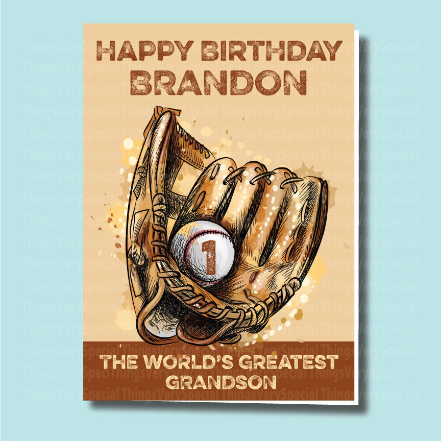 Happy Birthday Grandson Baseball Images Baseball Birthday Card For 1 Year Old Grandson 1St Birthday - Etsy