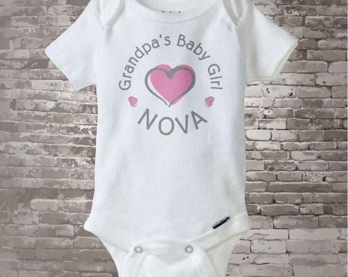Girl's Personalized Grandpa's Baby Girl with Pink Heart Onesie 06102013b