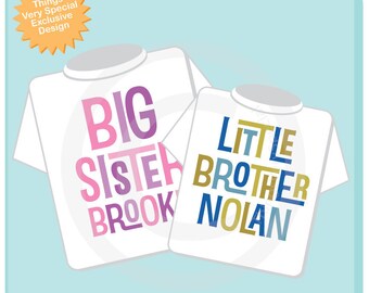 Matching Big Sister Little Brother shirt SET - Coordinating Sibling Shirts - SET of 2 - Matching Brother Sister Outfits (06212013b)