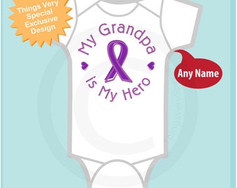 Personalized My Grandpa is My Hero, Pancreatic Cancer Support Tee Shirt or Onesie with Purple Ribbon 02012017d