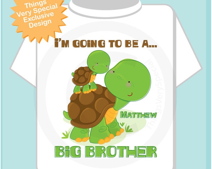 Personalized I'm Going to Be A Big Brother Turtle Shirt, Big Brother Onesie, with Little Brother or Unknown Sex Baby (04092012a)