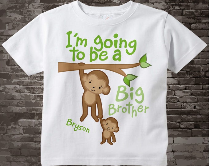 I'm Going to Be A Big Brother Shirt, Neutral Big Brother Onesie, Personalized Big Brother, Monkey Shirt with Unknown Sex Baby 01142014f