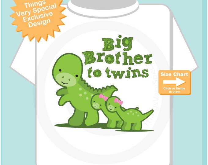 Big Brother to baby girl twins Shirt with Dinosaurs, with twin baby girl dinosaurs Tee Shirt or Onesie Pregnancy Announcement 02232015a