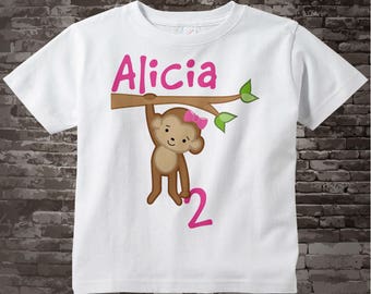 Birthday Girl Monkey with Name and Age in a Shirt or Bodysuit 06112013b