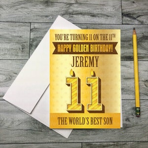 Golden Birthday Card for 11 year old Son, 11th Golden Birthday card for Son, Personalized Golden Birthday Card 02122021a11x