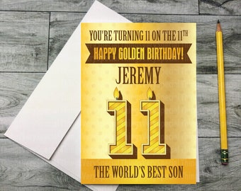 Golden Birthday Card for 11 year old Son, 11th Golden Birthday card for Son, Personalized Golden Birthday Card 02122021a11x