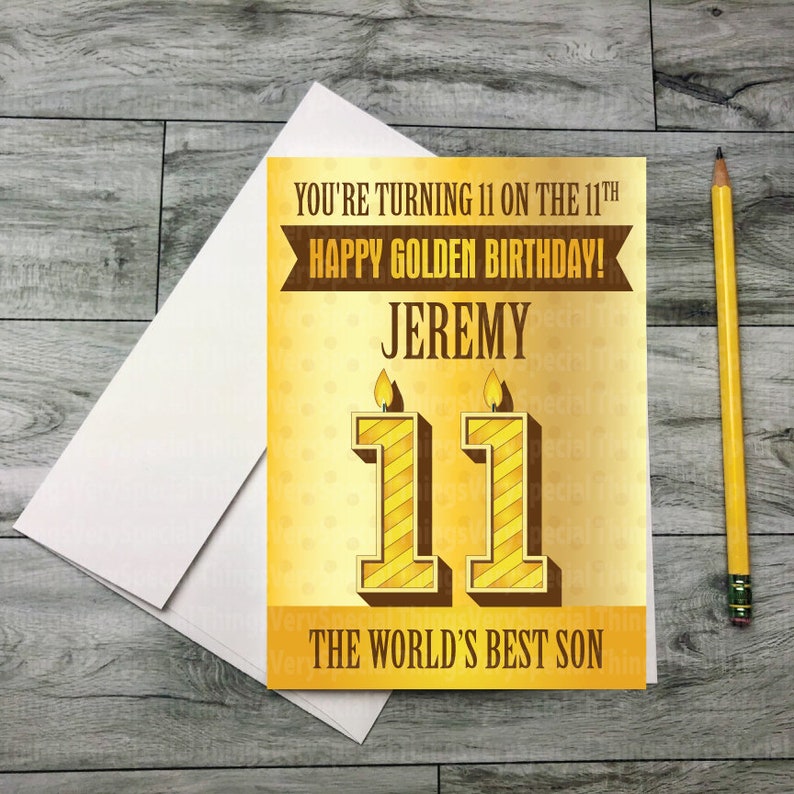 Golden Birthday Card for 11 year old Son, 11th Golden Birthday card for Son, Personalized Golden Birthday Card 02122021a11x image 1