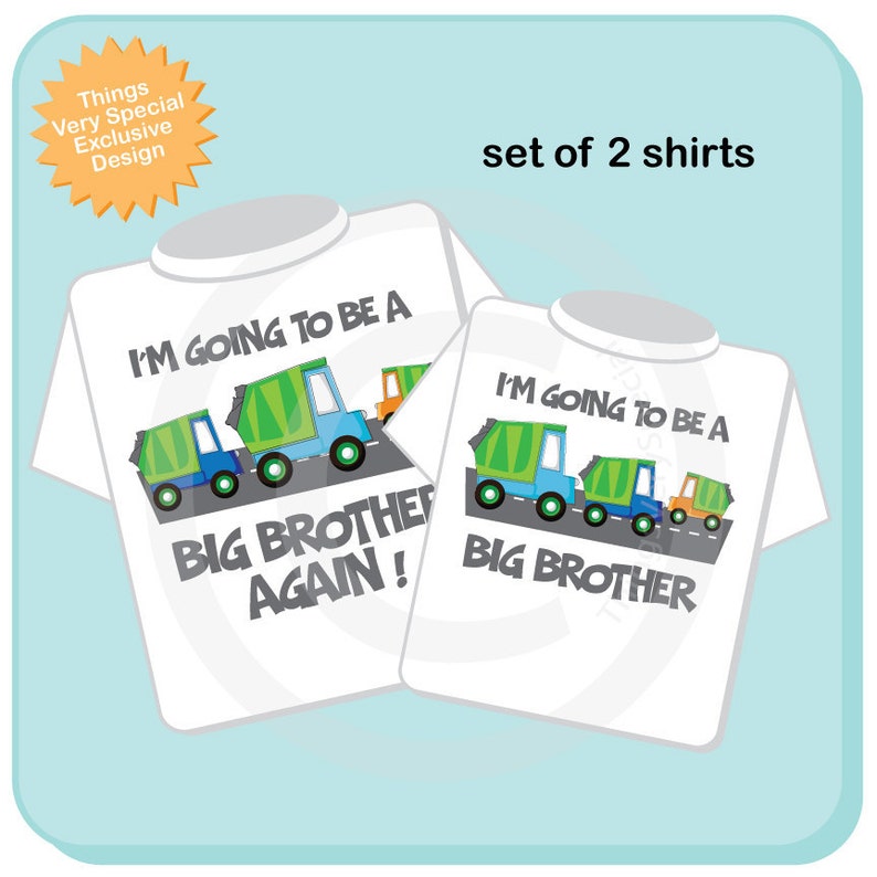 Matching Set of two Big Brother Again Big Brother Shirt set Personalized Set of 2 Garbage Truck Brothers Outfit tops 02072012f image 1