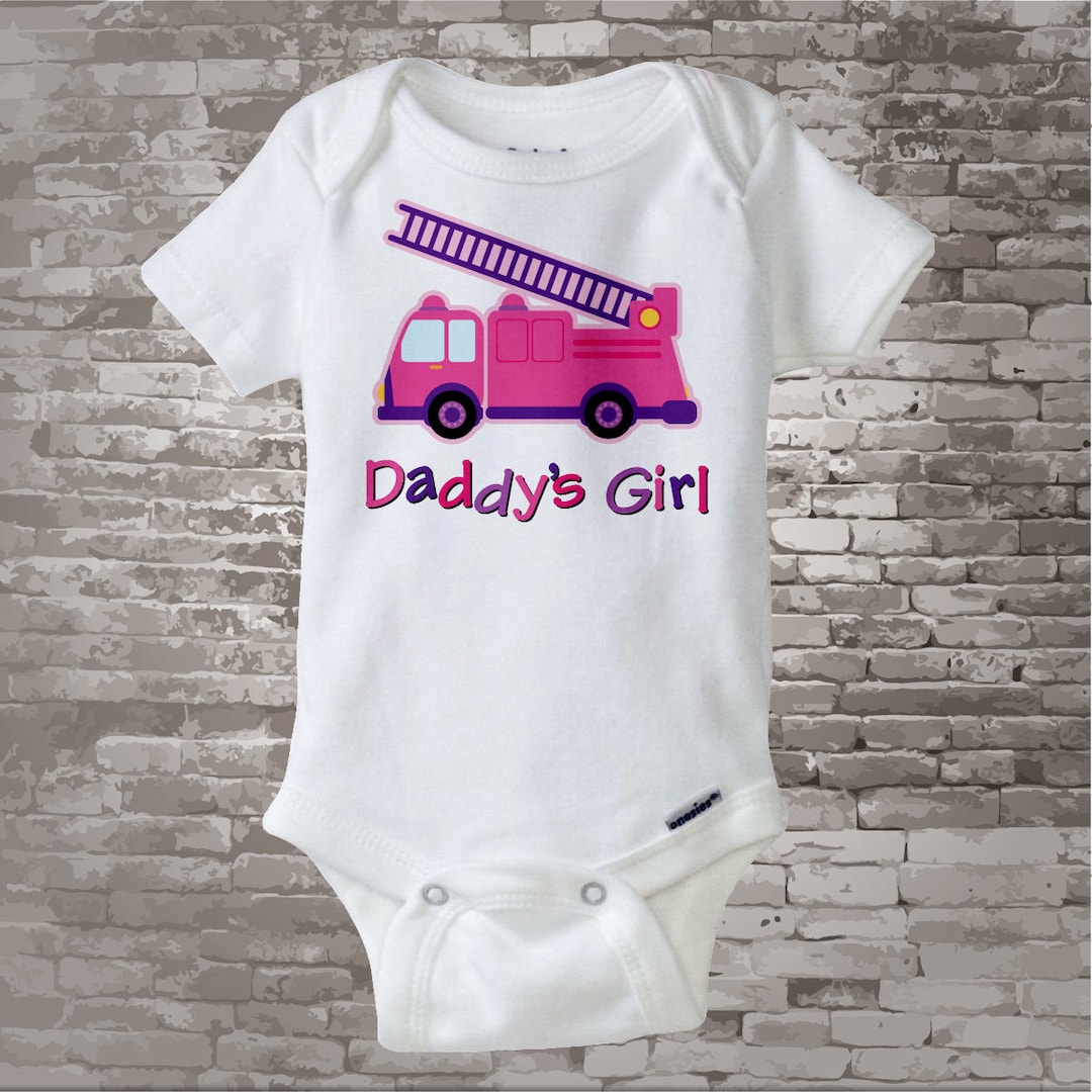 Daddy's Girl Fire Truck Onesie Pink and Purple Fire Truck Shirt or
