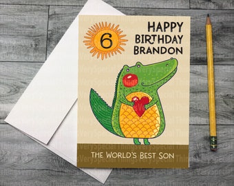 Birthday Card for 6 year old Son, 6th Birthday card for Son, Personalized Dinosaur Birthday Card 12222020c
