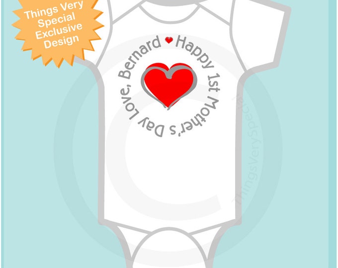 Personalized Happy First Mother's Day, 1st Mother's Day with Red Heart Tee Shirt or Onesie, New Mom Gift (04192013a)