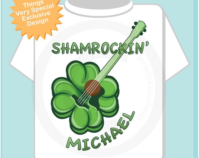 Shamrockin Personalized Tee Shirt or Onesie for toddlers and kids, St Patrick's Day Shamrock guitar tee or Onesie (02272012a)