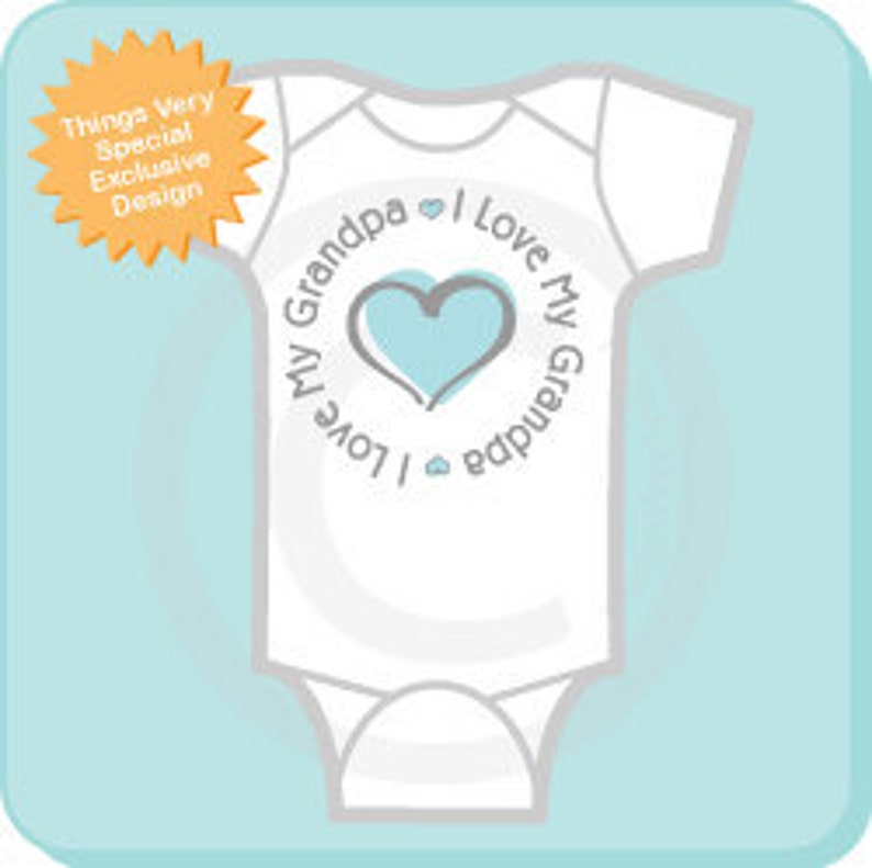 I Love My Grandpa Onesie or Shirt Boy's I love my Grandpa with Blue Heart Tee Shirt or Onesie 05112010a image 3