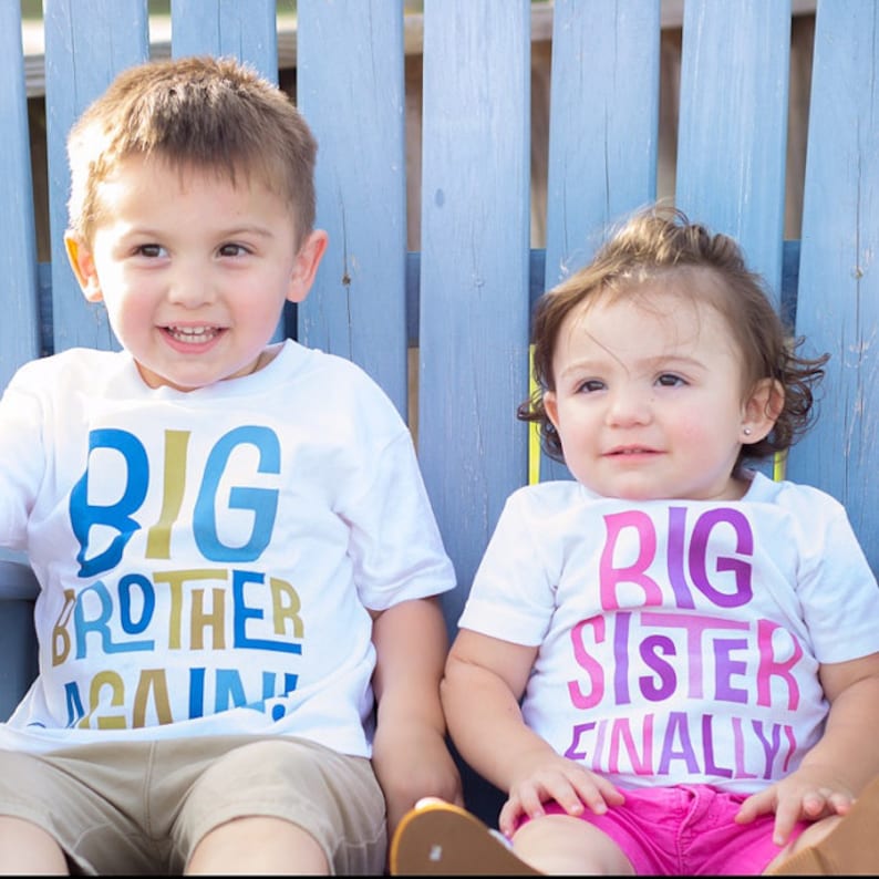 Set of Two, Boys and Girls Sibling Big Brother Again and Big Sister Finally Tee Shirts or Bodysuit, Pregnancy Announcement 03252013ax image 6