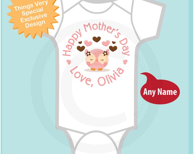 Happy Mother's Day Onesie,  Personalized Mothers Day Onesie or Tee shirt with Cute Owl, New Mom Gift (04252014j)