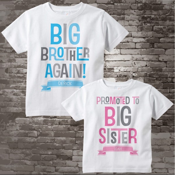 Shirt set of Two - Sibling Big Brother Again and Promoted to Big Sister Shirts - Pregnancy Announcement - Price is for both items 07072017a