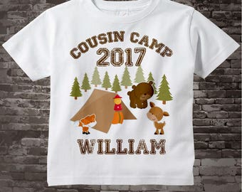 Cousin Camp T-shirt | Personalized with child's name | Cute Camping and Woodland image with bear deer fox and campsite 08042012b