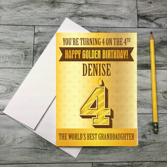 Golden Birthday Card for 4 Year Old Granddaughter 4th Golden Etsy