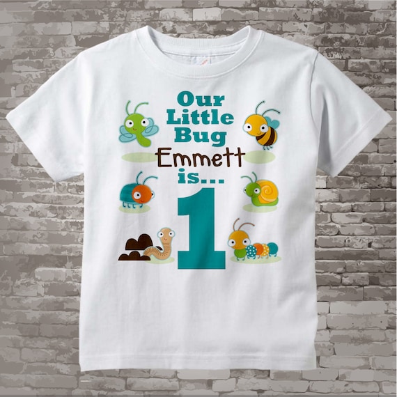 Boy s One Year Old Bug Birthday Shirt or Onesie With Name 1st