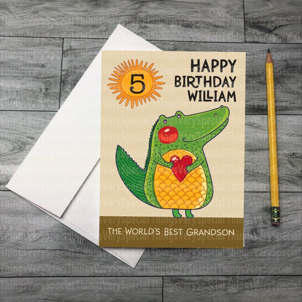 Birthday Card for 5 year old GrandSon, 5th Birthday card for GrandSon, Personalized Dinosaur Birthday Card 12252020a