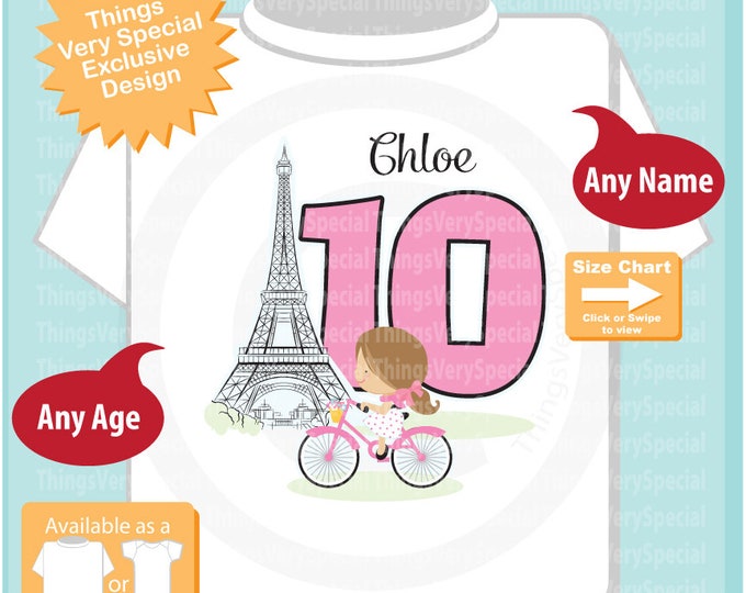 Paris Birthday Shirt for tenth Birthday, Pink 10 Birthday Shirt, Personalized Girls Birthday Shirt Pink Age Name Tee for kids 03202019d