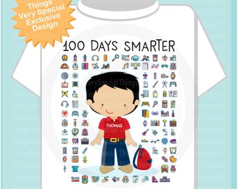100 days of school personalized shirt, 100th day of school shirt, 100th day shirt, 100 days smarter personalized cotton t-shirt 01132021a