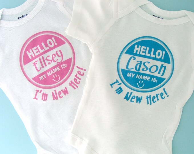 Twin's Hello My Name Is... I'm new Here set of two for twins. Can be either boy and girl or two of either. (09232010a)
