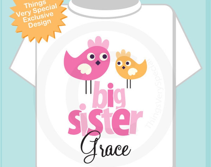 Big Sister Shirt - Big Sister Onesie - Sister Bird Shirt - Sibling Shirt - Personalized Big Sister T-shirt - Pink Orange Birdies (12142011a)