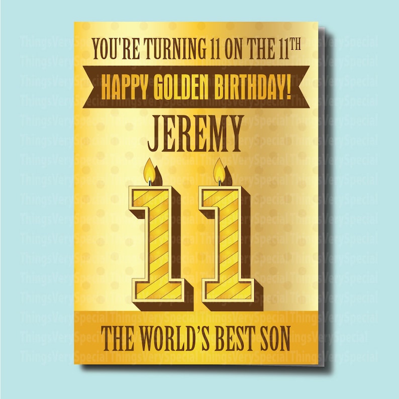 Golden Birthday Card for 11 year old Son, 11th Golden Birthday card for Son, Personalized Golden Birthday Card 02122021a11x image 2